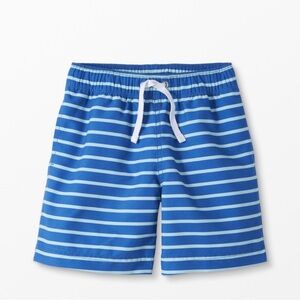 Hanna Andersson boys two toned blue striped drawstring swim trunks